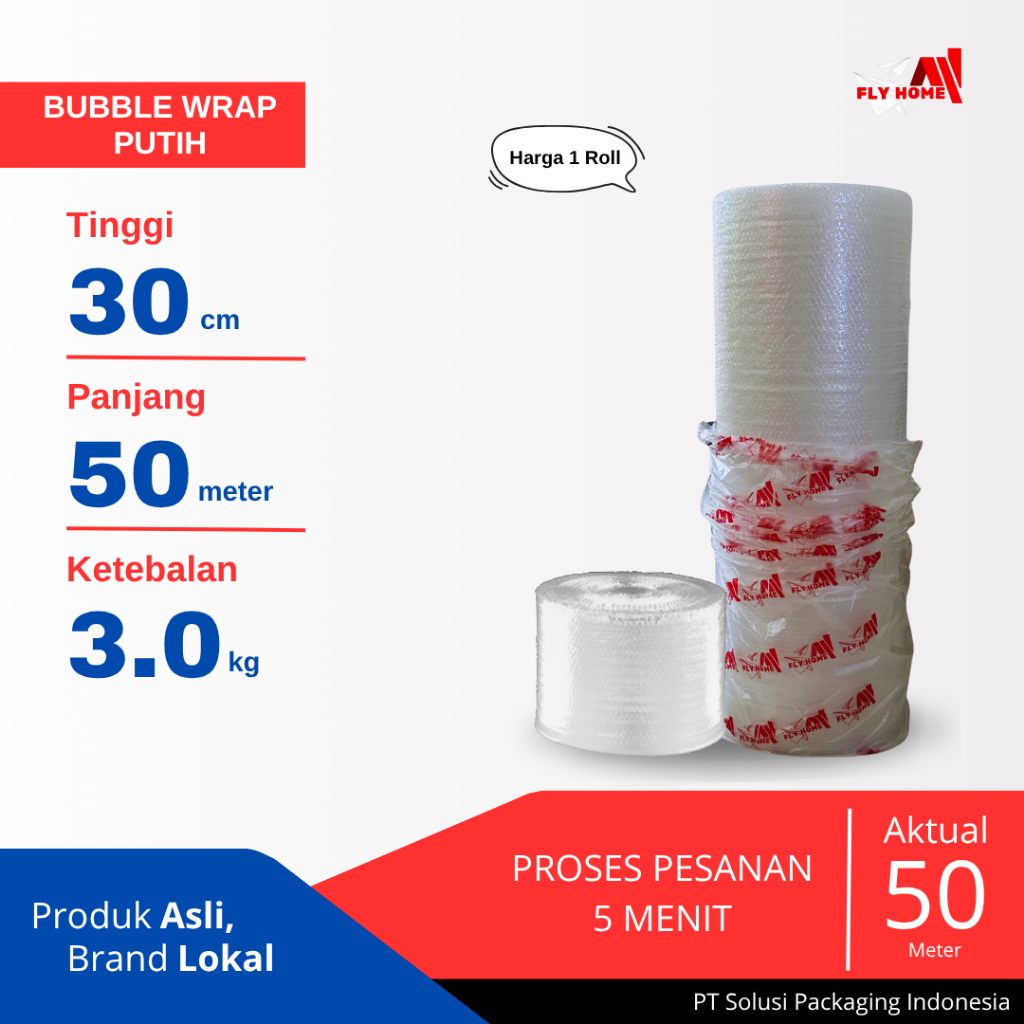 

FLYHOME Bubble wrap putih 3kg potongan 30cm 1 roll besar 30x50meter