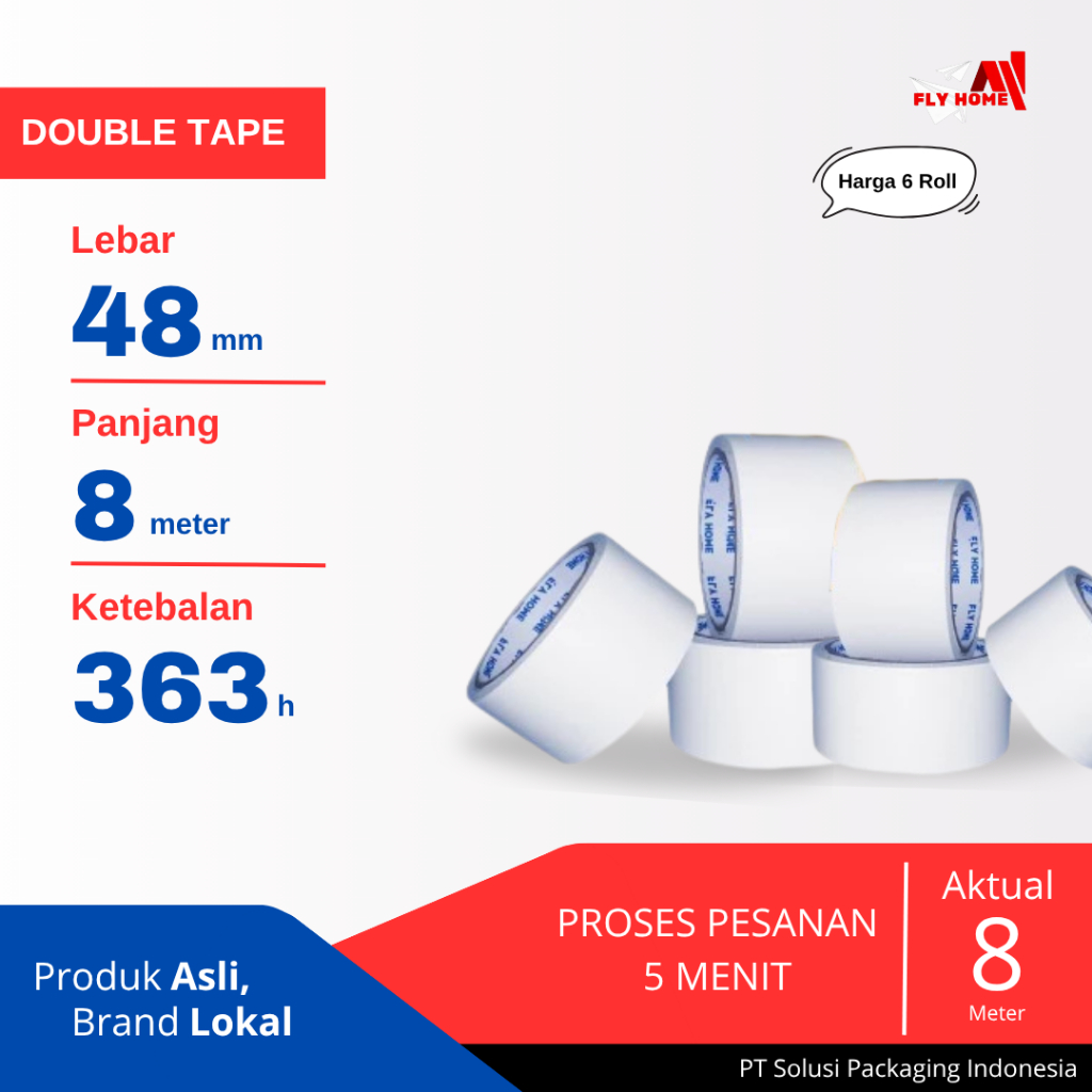 

FLYHOME Double tape 48mm x 8meter 6 roll hotmel ukuran full
