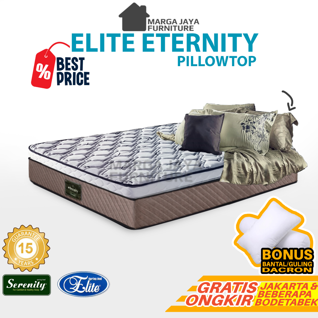 Springbed Kasur Elite Serenity Eternity Honeymoon Plushtop 90 120 160 180 x 200 Queen Size Double Si