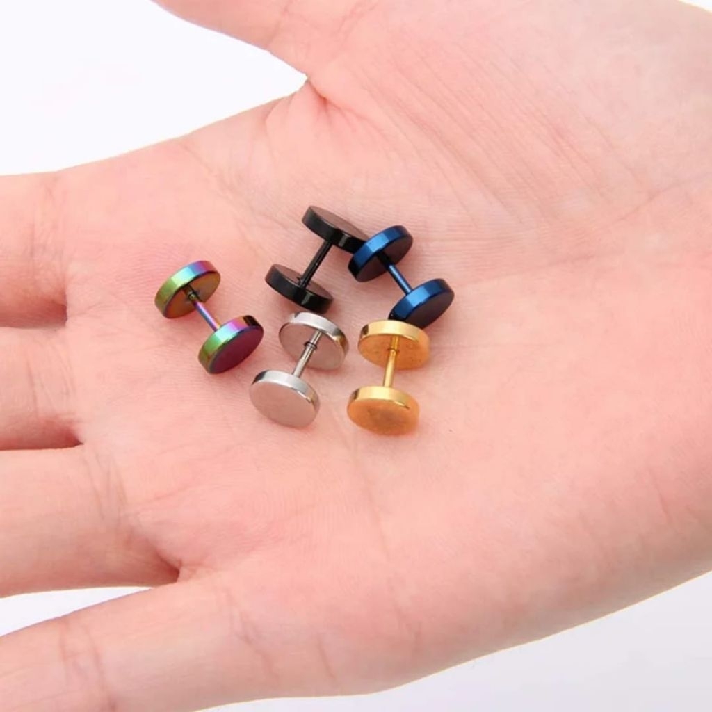 TINDIK TELINGA BARBEL RODA HITAM TITANIUM / TINDIK TELINGA / PIERCING TELINGA / ANTING COWOK CEWEK /