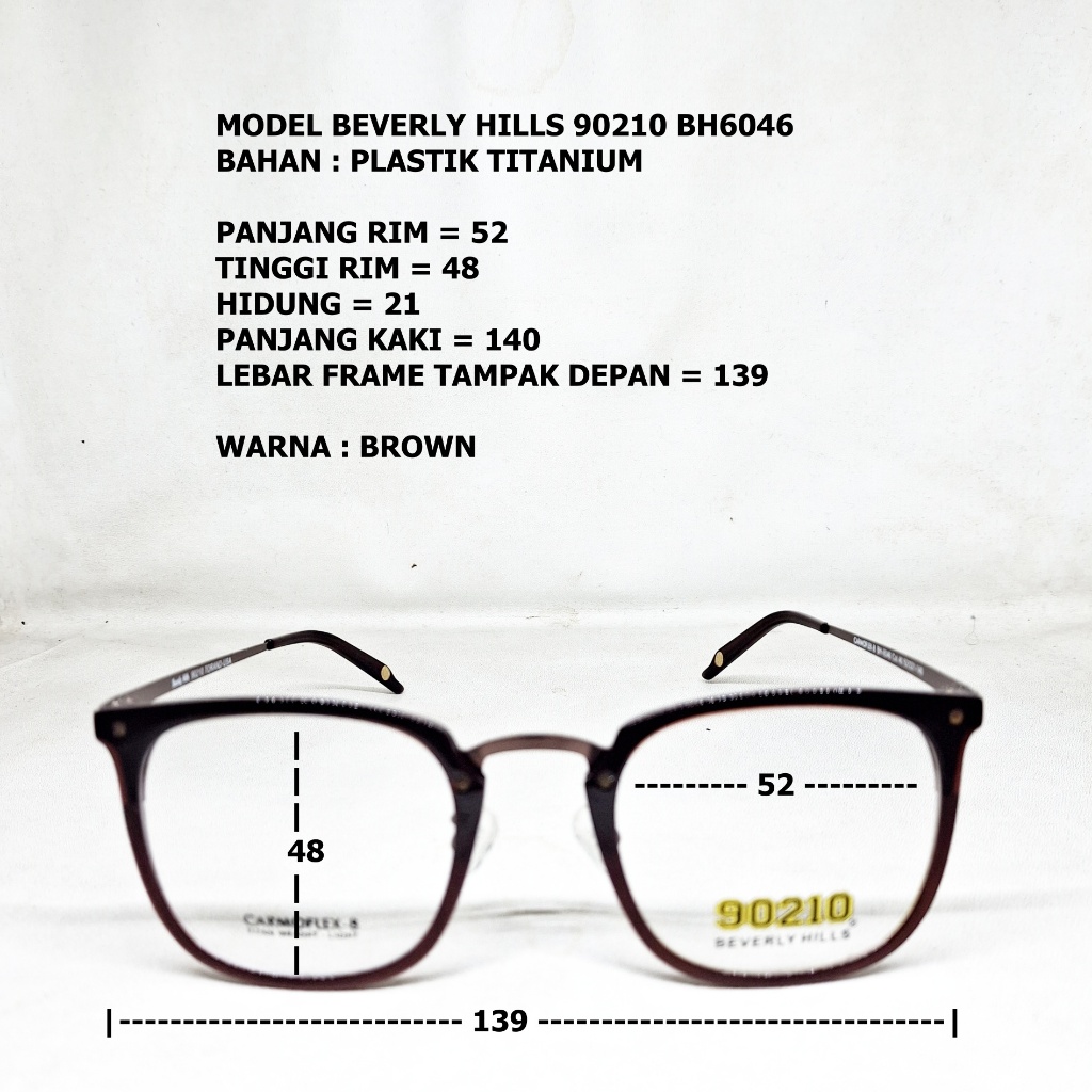 FRAME KACAMATA BEVERLY HILLS 90210 BH-6046 PLASTIK TITANIUM CEWEK COWOK MUKA SEDANG