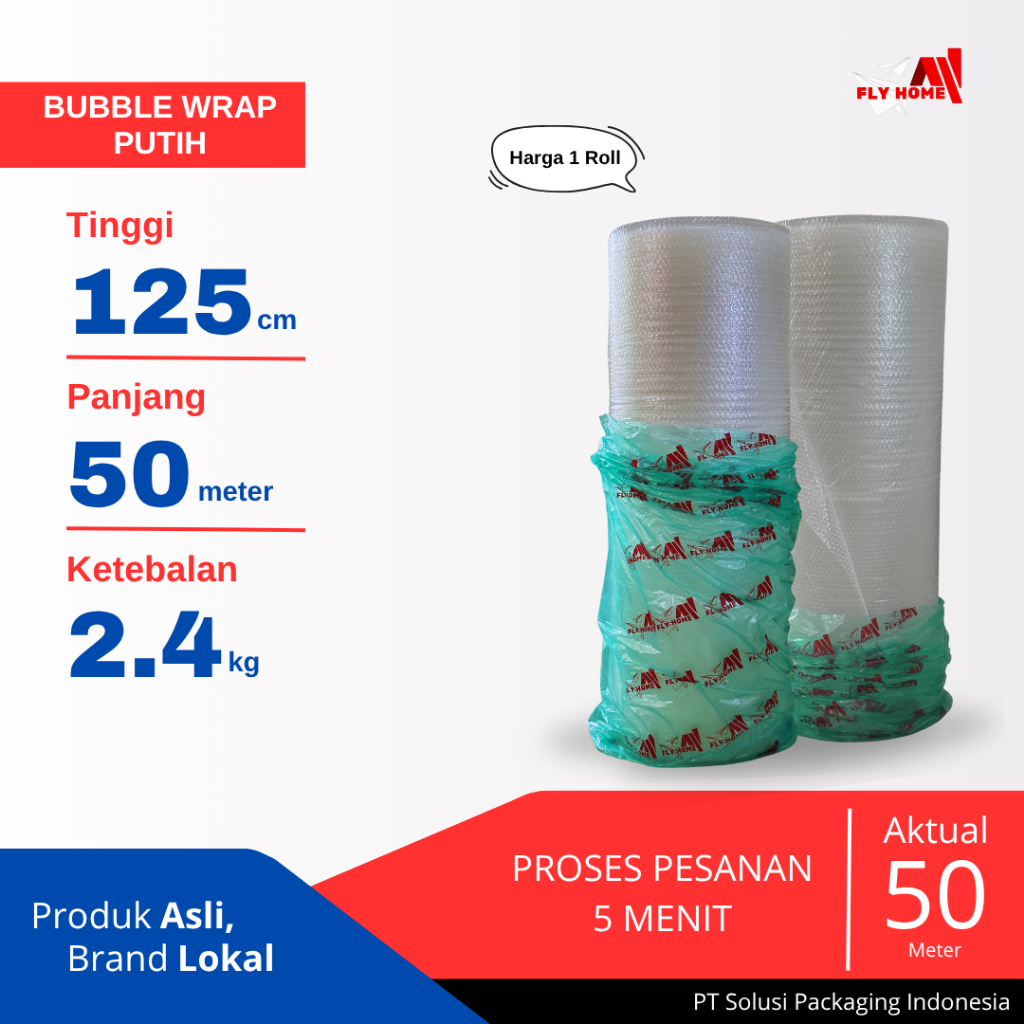 

FLYHOME Bubble wrap putih 1 roll 2,4kg bubblewrap 125x50meter Instan