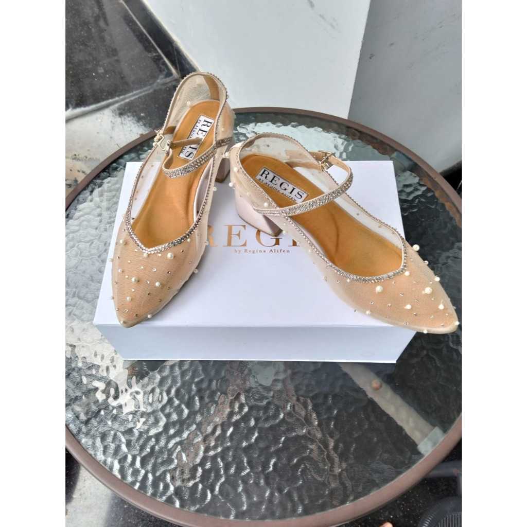 Exclusive Design by REGIS Bridal Shoes Silver Blue Pearls