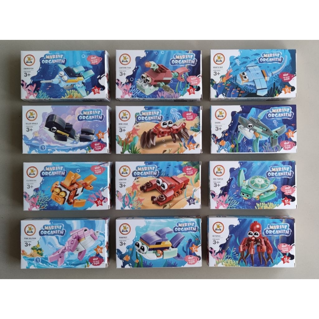 Bricks Marine Organism Lego Hewan Laut Mini Blocks Binatang Air Ikan Kura-kura Hiu Paus Kepiting Lob