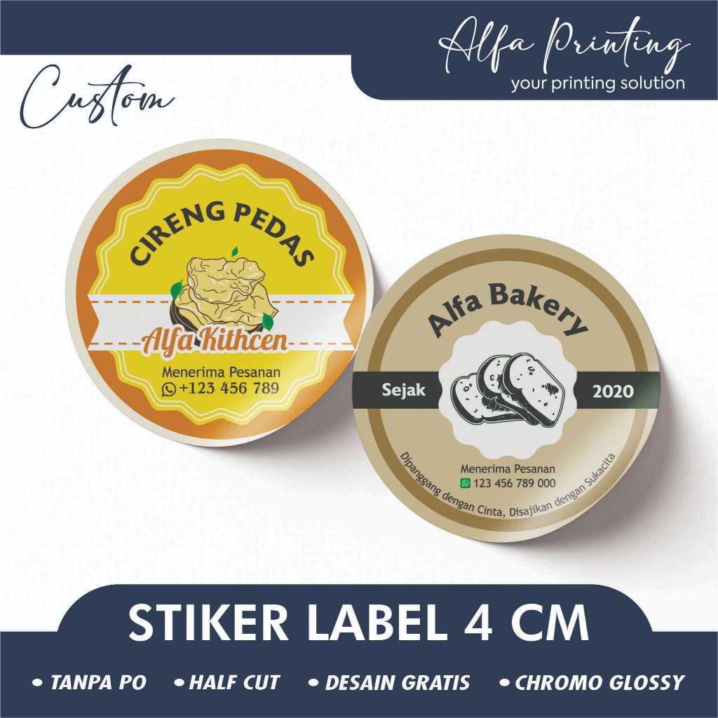 

[4x4] CETAK STIKER LABEL / STICKER LABEL BULAT LABEL MAKANAN FREE DESAIN CHROMO GLOSSY