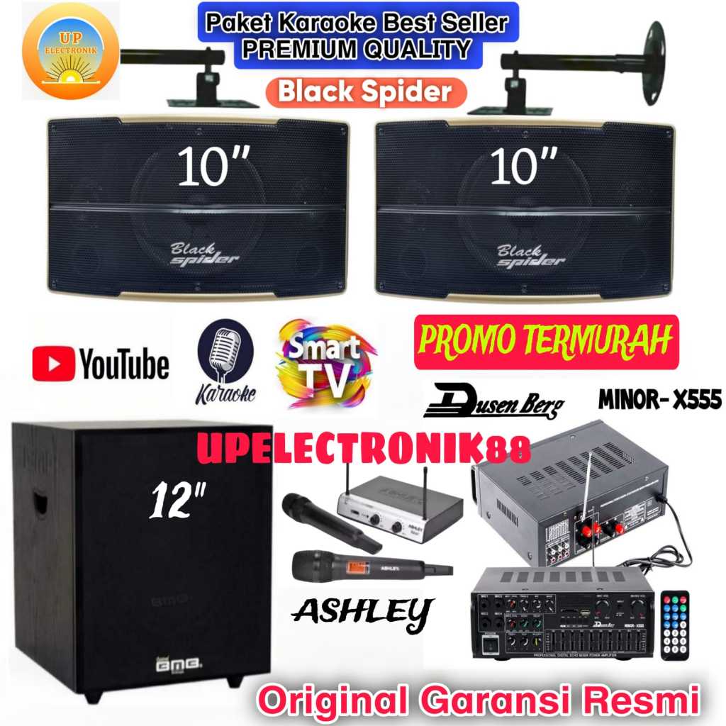 Paket Karaoke Rumahan Speaker Pasif 10 Inch BlackSpider BS SPX 450+Subwoofer BMB 12 Inch+Amplifier D