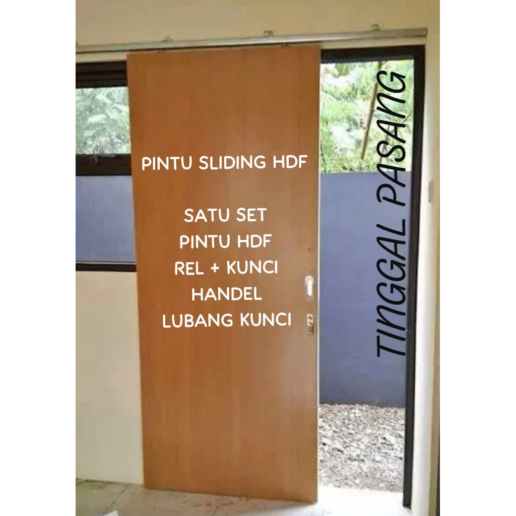 PINTU SLIDING / PINTU GESER | SATU SET PINTU HDF + REL + KUNCI + HANDEL BONUS LUBANG KUNCI | TINGGAL