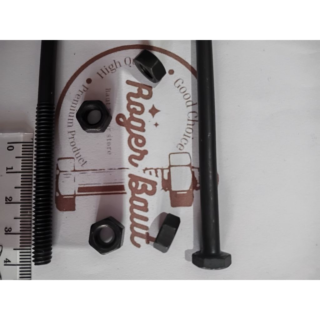 Mur Baut NC 1/4 × 11/2 inch / Panjang 4cm  Kunci 10 Hitam NC 1/4x4cmBaut NC / Baut Besi Hitam Drat K