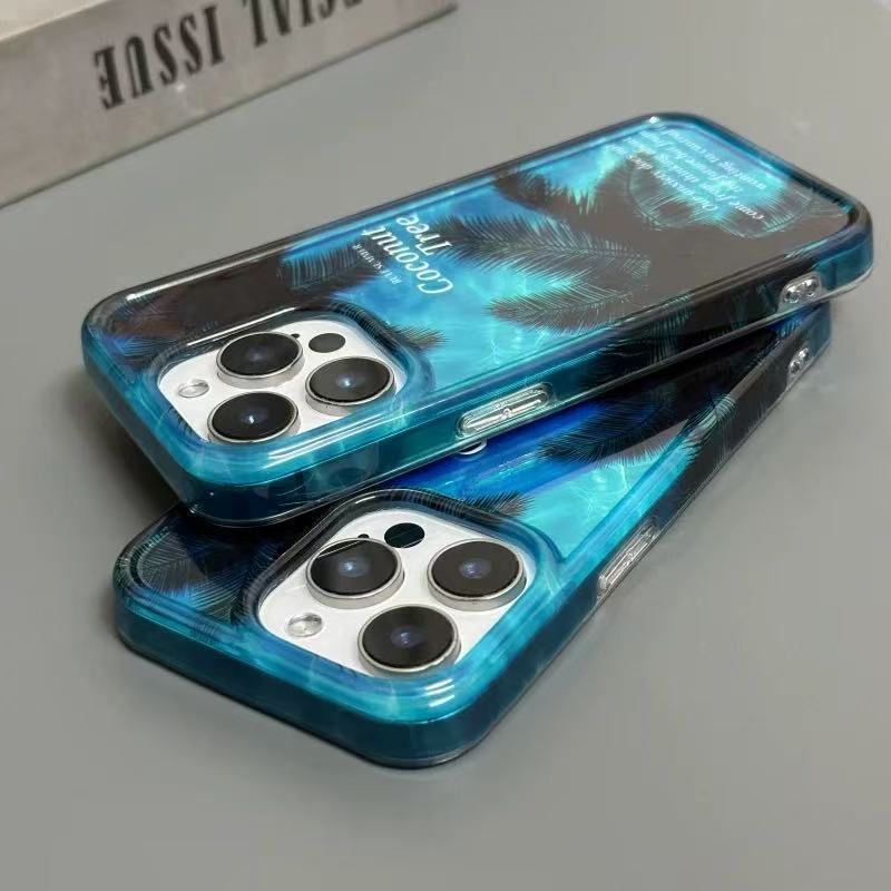 CASE SOFT COCONUT TREE BIRU IPHONE 12 13 14 15 16 PRO MAX