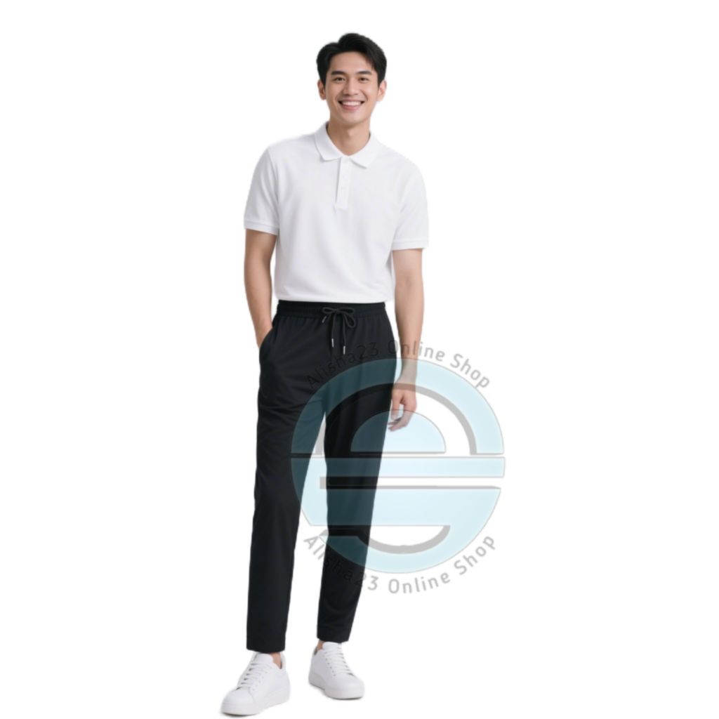 SETELAN KAOS KERAH PUTIH HITAM LENGAN PENDEK / ONESET TRAINING PUTIH + KAOS LAKOS LENGAN PENDEK PRIA