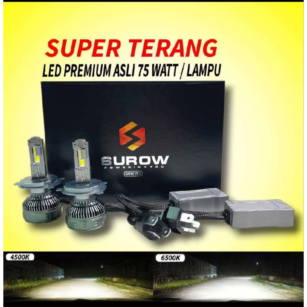 Lampu LED Mobil Surow SRW75X H4 H11 H16 H8 H9 HB4 HB3 H7 HIR2 9005 9006 4500K 6500K