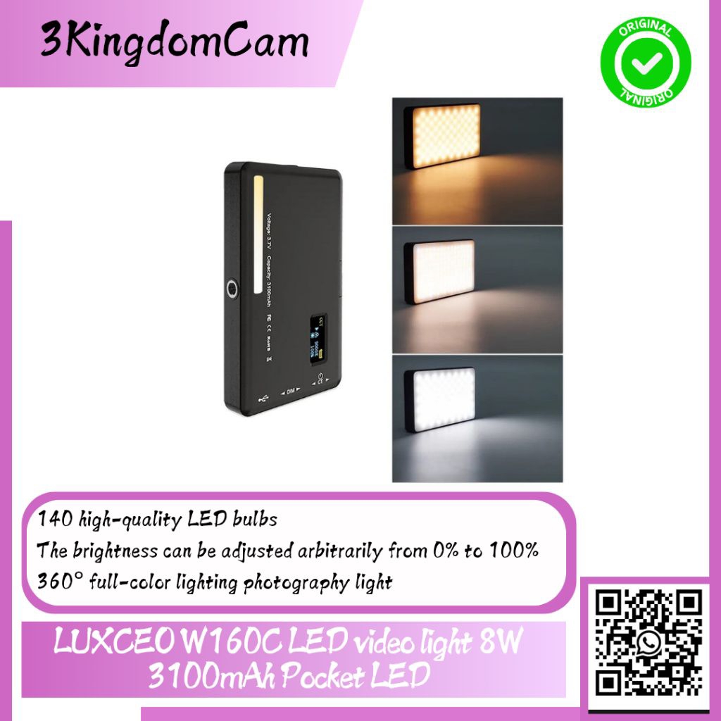 LUXCEO W160C LED video light 8W 3100mAh Pocket LED