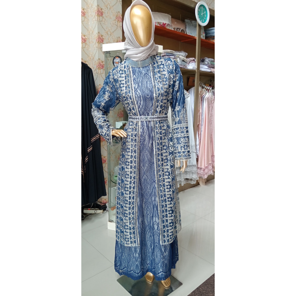 gamis brokat kombinasi tile