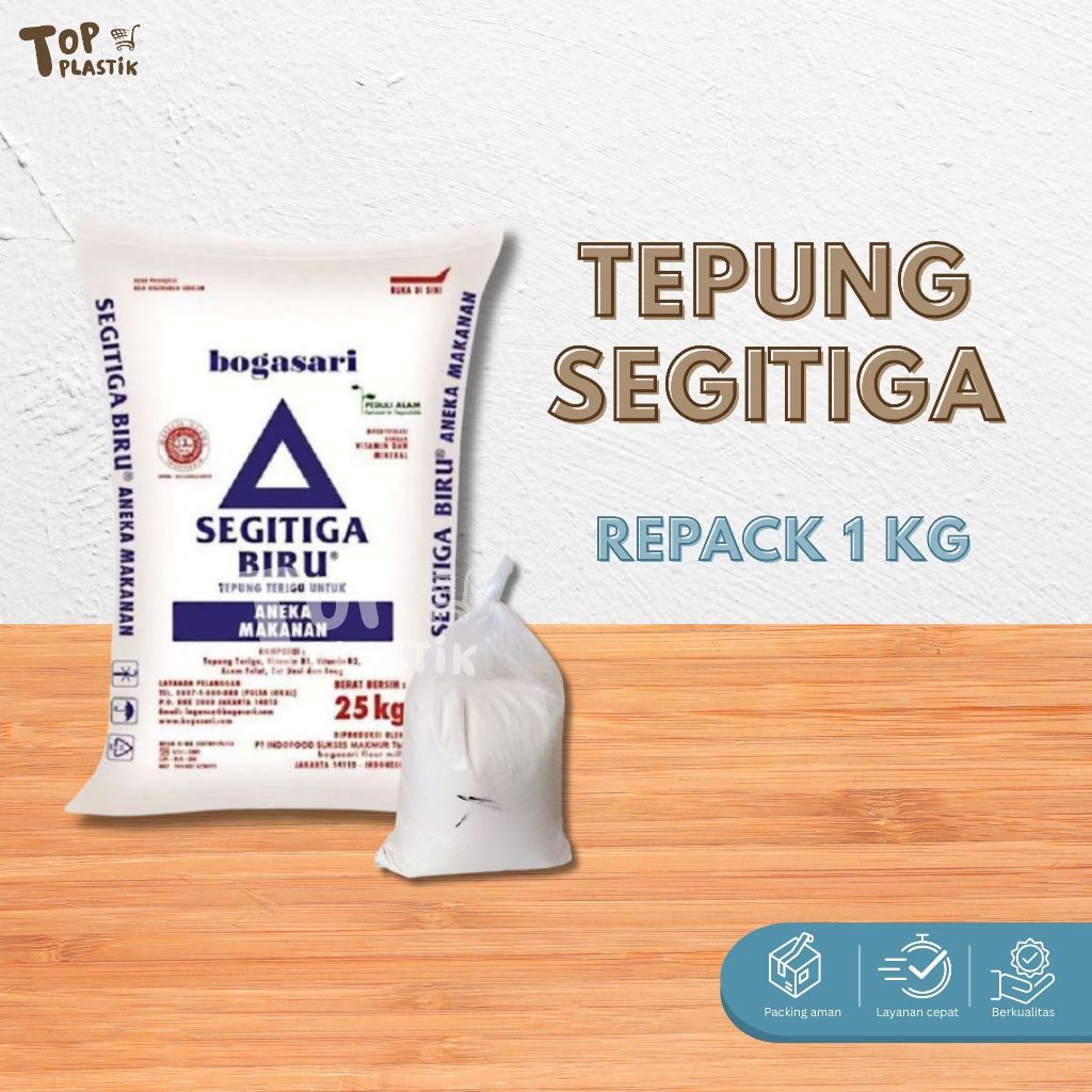 

Tepung Segitiga Bogasari Repack 1 kg / tepung segitiga curah
