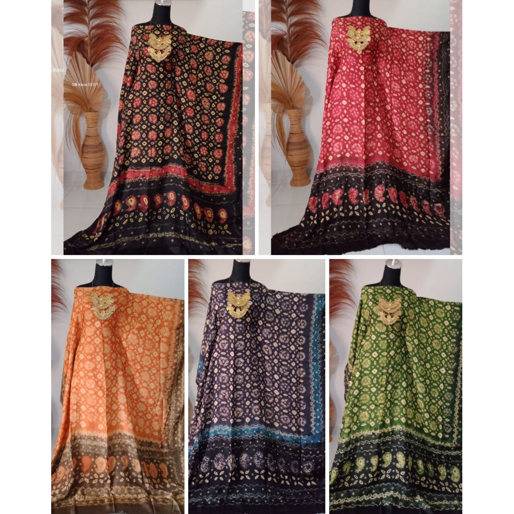 Bahan Kain Jumputan Palembang 3 Meteran Titik Tujuh 7 Daun Dasar Silk Batik Jemputan Couple Hitam Me