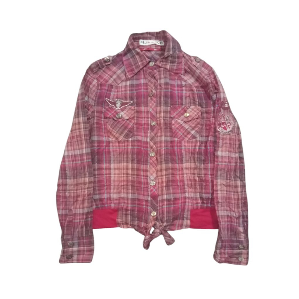 Kemeja jacket meneyan plaid laces y2k grunge goth gothic cop copine depop y2k fairy core japanese st