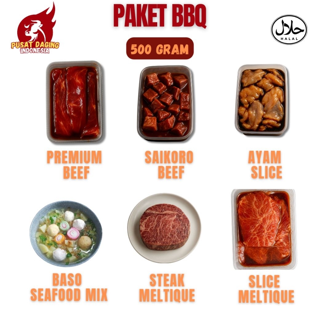 

Paket BBQ Lengkap (Ready To Cook) Mix Beef Slice + Ayam Slice + Saikoro + Wagyu Steak + Wagyu Slice Marinasi