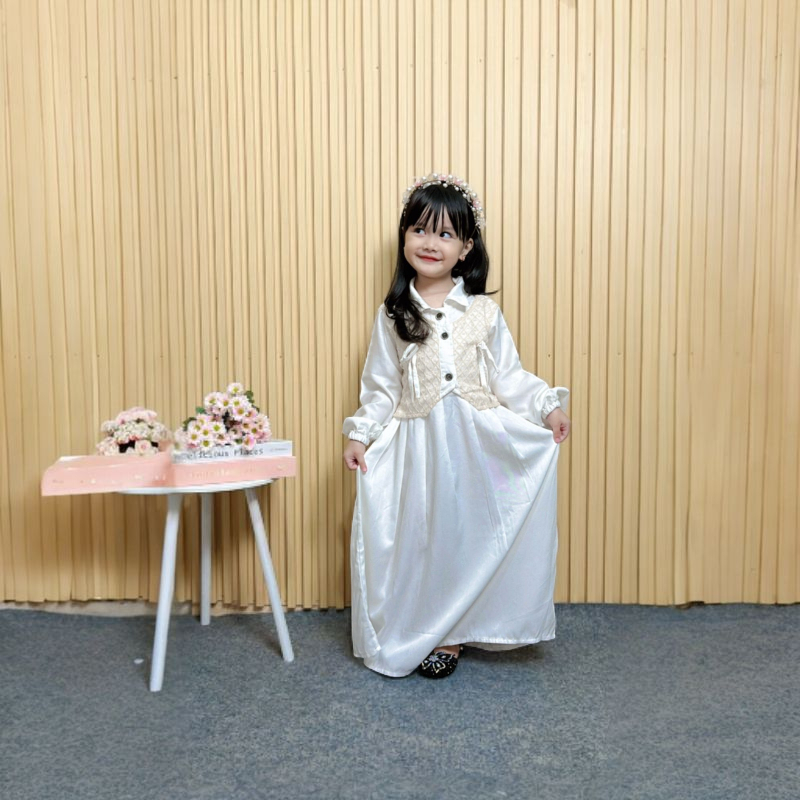 baju gamis anak rayon twill mix brokat untuk usia 4 - 12 tahun