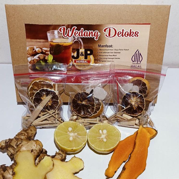 

1 saset wedang detoks premium JP herbal lengkap dengan gula batu tinggal seduh