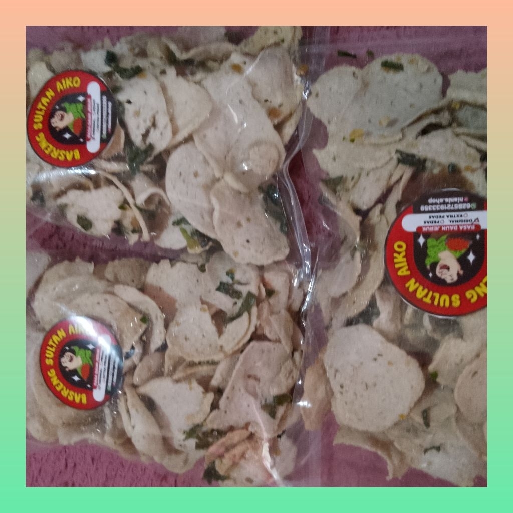 

Paket hemat isi 3 bungkus basreng original asin 120 gram | Keripik basreng asin original daun jeruk | Basreng asin daun jeruk isi 3 bungkus