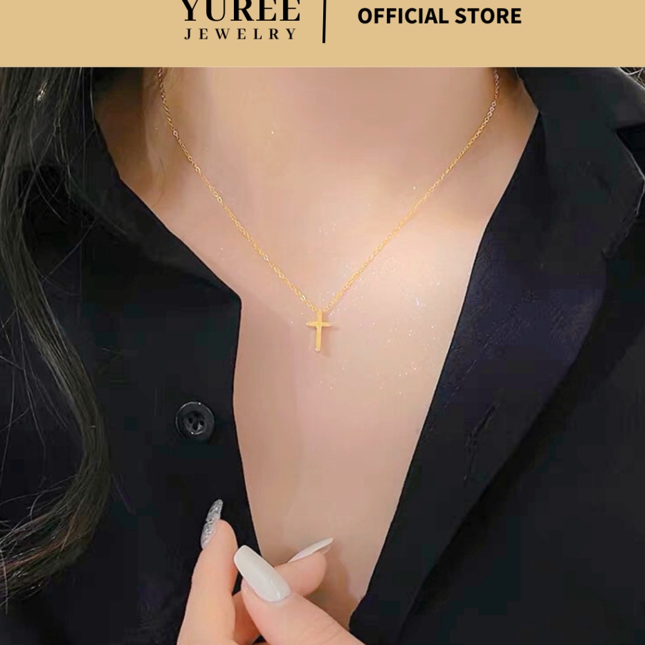 YUREE  Cross Necklace  Perhiasan Kalung Salib Titanium  Kalung Salib Polos Stainless Steel  Kalung W
