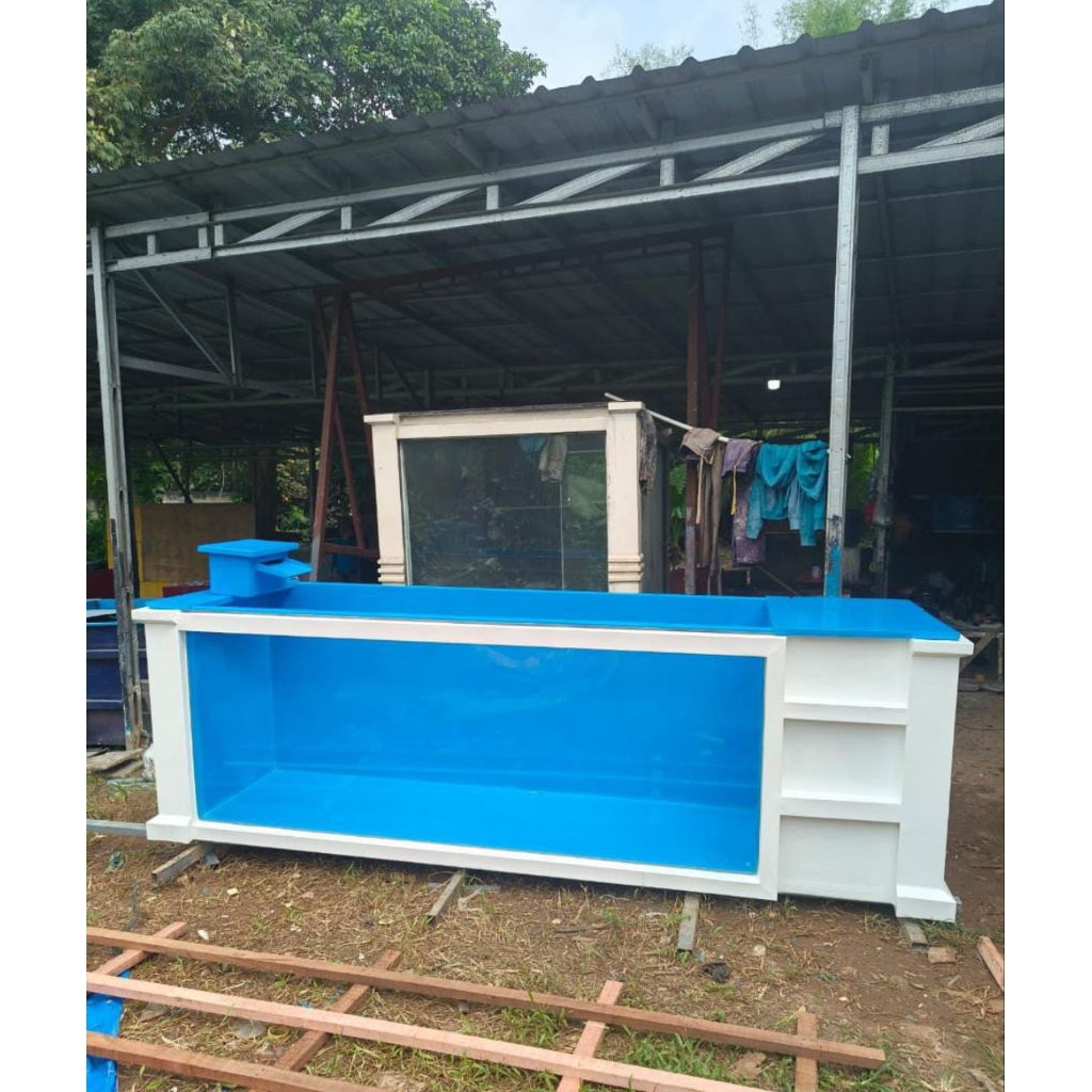 bak 300x80x100 kombinasi kaca + filter samping 4 Chamber+ tutup fiberglass