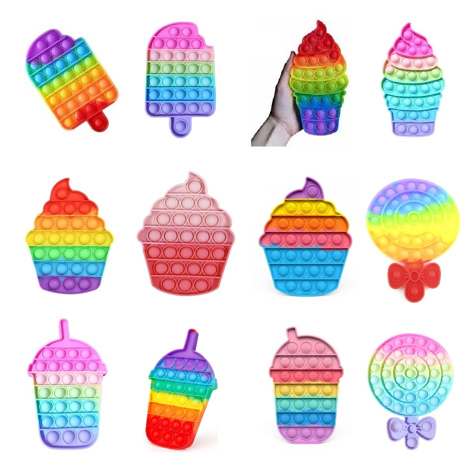 Pop It Popit Bubble Mainan Anak Viral Tik Tok Motif Bentuk Es Krim Ice Cream Cone Stick Permen Lolip