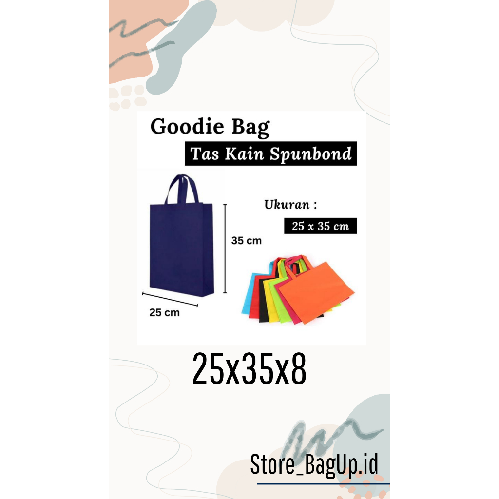 

Tas Spunbond Goodie Bag 25x35x8 cm POLOS / Goodie Bag Tebal 70gsm / POLOS Goodie Bag Handle Tas Belanja Tas Souvenir, Sembko, Syukuran