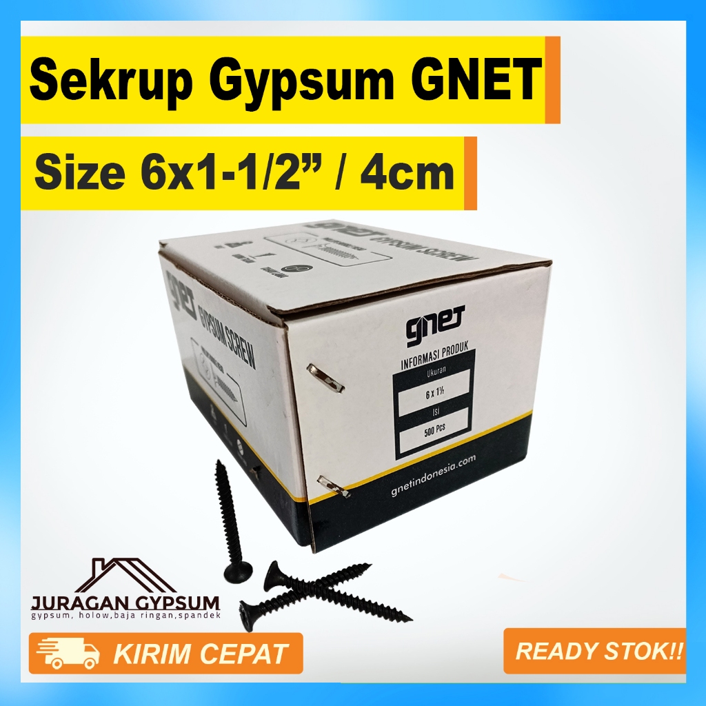 Skrup Gypsum 6x1-1/2" 4cm / Sekrup gipsum 4 cm / panjang 4cm isi 500 merek GNET