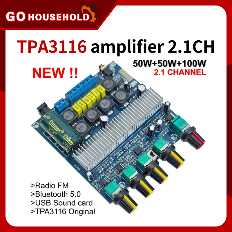 TPA3116 Bluetooth Amplifier Class D 2.1CH 2x 50W + 100W with NE5532 Tone Original Dual Chip TPA3116D