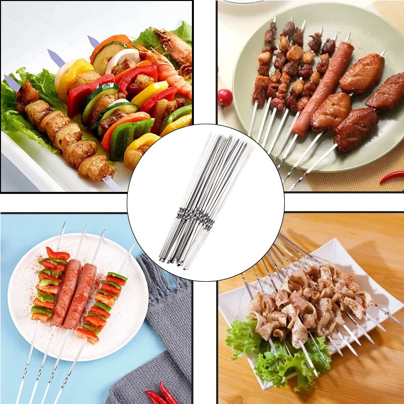 tusuk sate stainless/ Alat tusuk sate manual Baja tahan karat tusuk sate 30cm Cocok untuk piknik lua