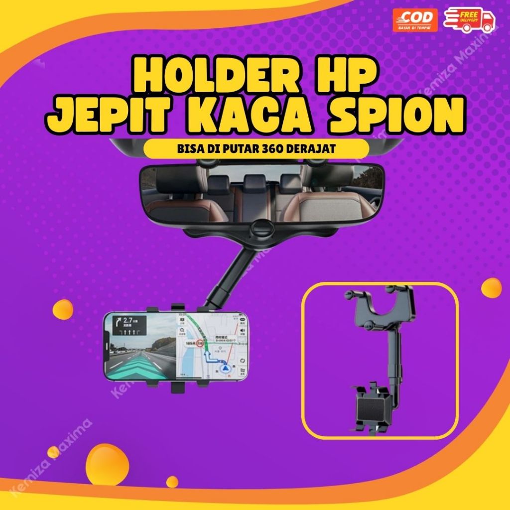 Holder Hp Mobil Jepit Kaca Spion Puter 360 Drajat, Kuat & Kokoh - Dudukan Hp Mobil Jepit Kaca Spion 