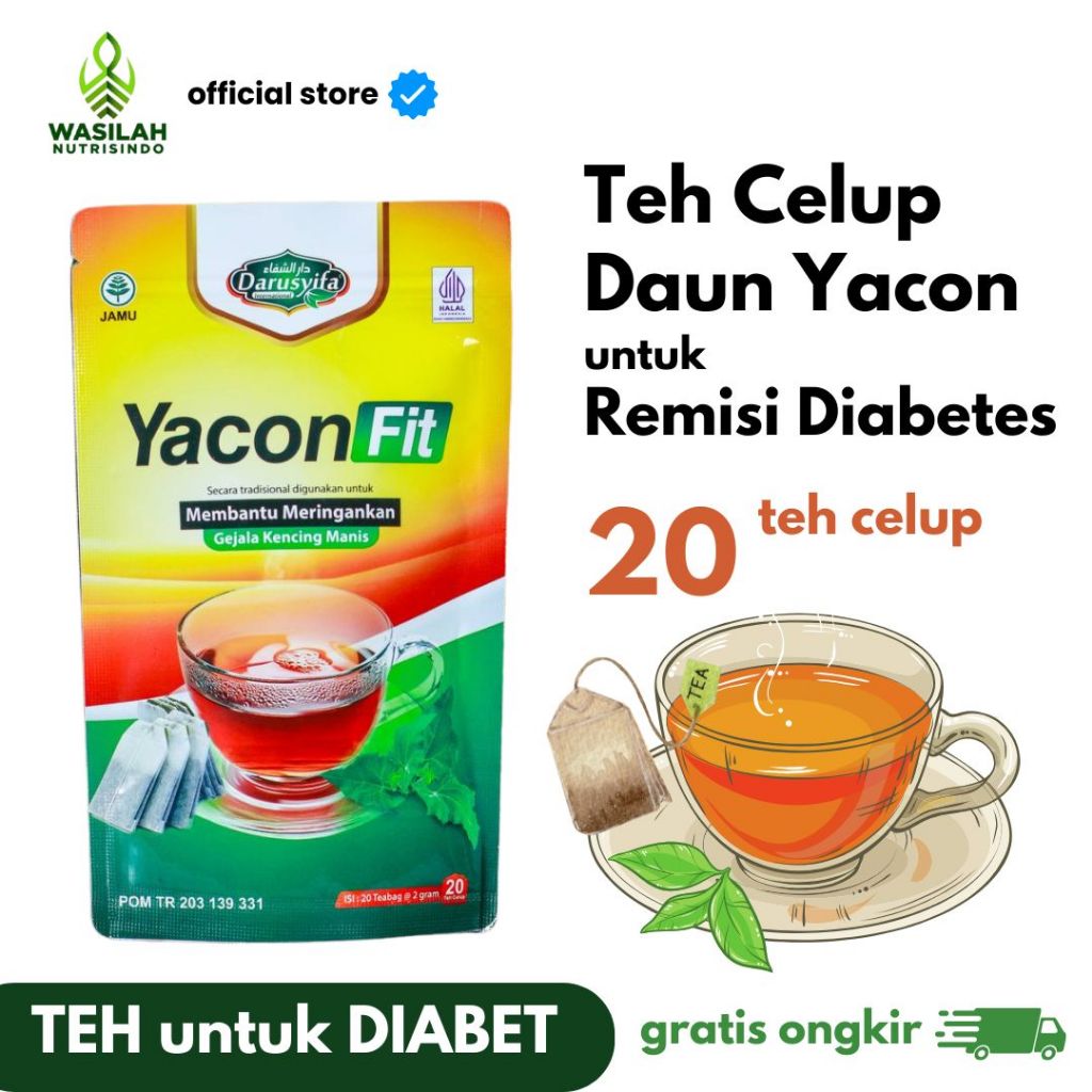 

Teh Daun Yacon YaconFit Darusyifa 20 Celup | Herbal Diabetes Kencing Manis | BPOM & Halal Resmi