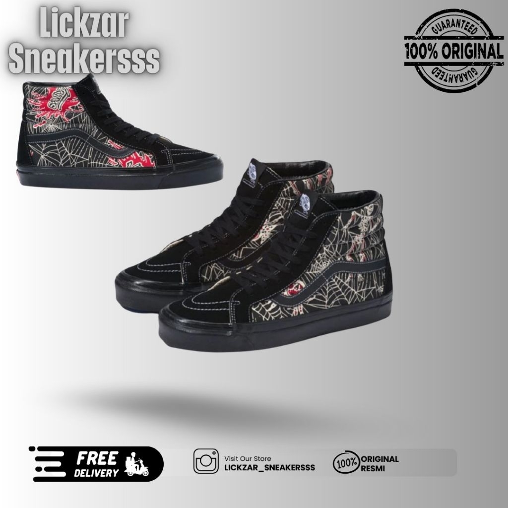 Vans SK8-HIGH Styke 38 DX OG Spider Black Original Resmi NAVYA