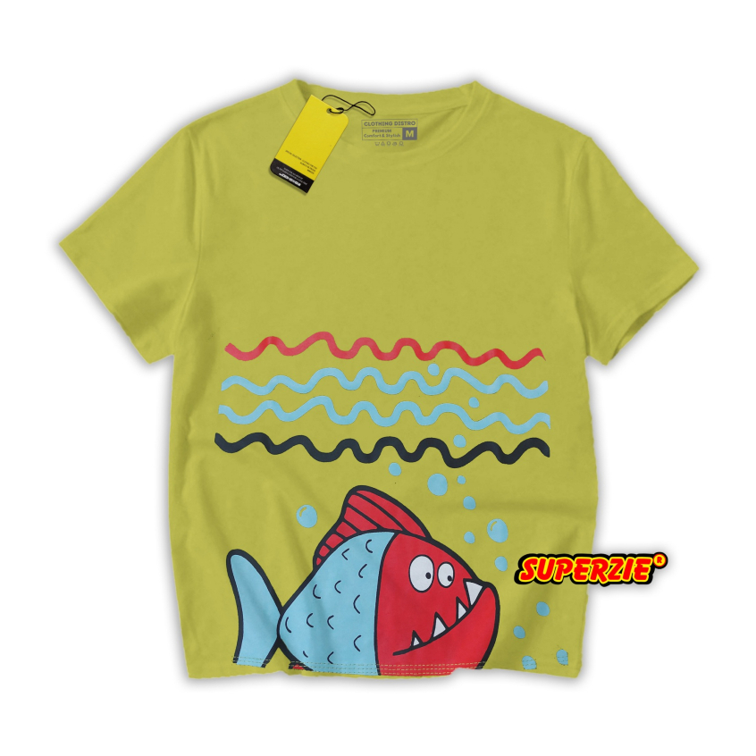 Kaos Ikan Piranha Anak Laki Unisex Warna ijosampur Animals IKAN PIRANHA Lengan pendek plastisol