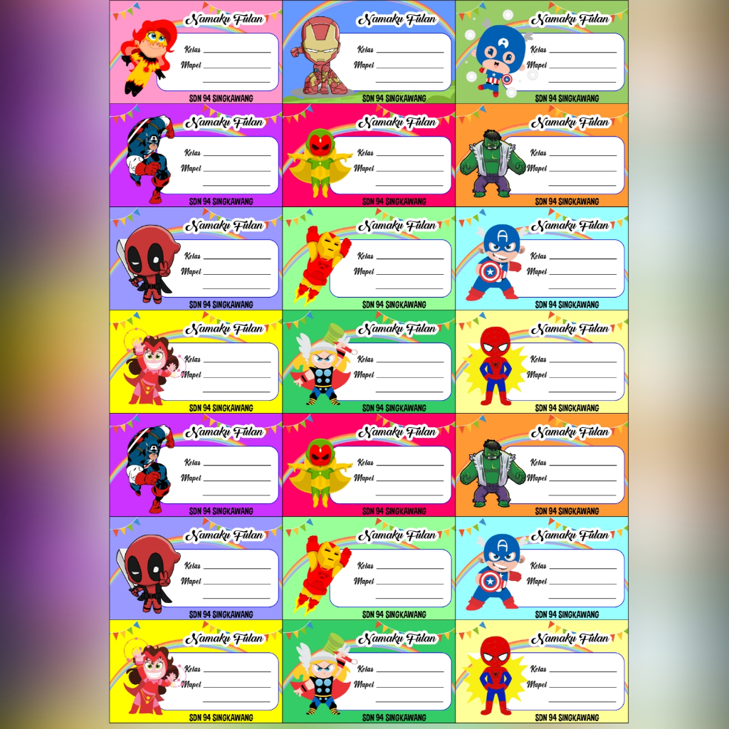 

Stiker Mata Pelajaran Tema SUPER HERO AVENGERS, SPIDERMAN, BATMAN