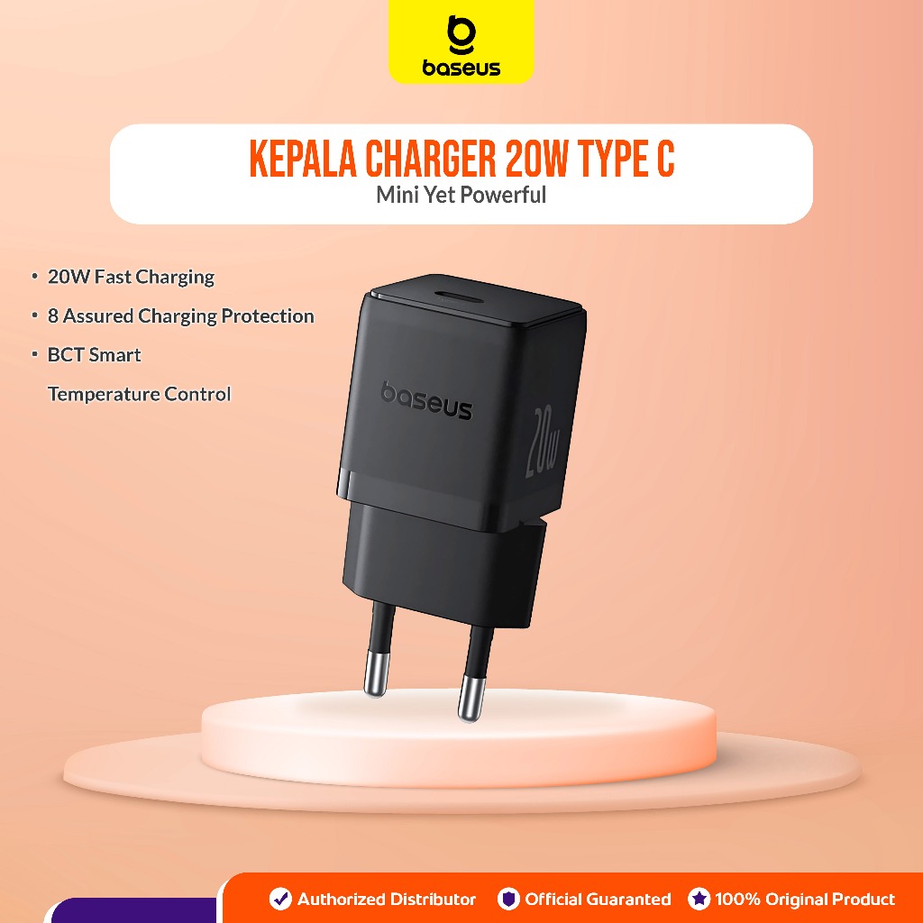 Baseus Palm Charger Adaptor 20W 3A TYPE C 1C PD Fast Charging Iphone 11 12 13 14 Pro Max Kepala Adap