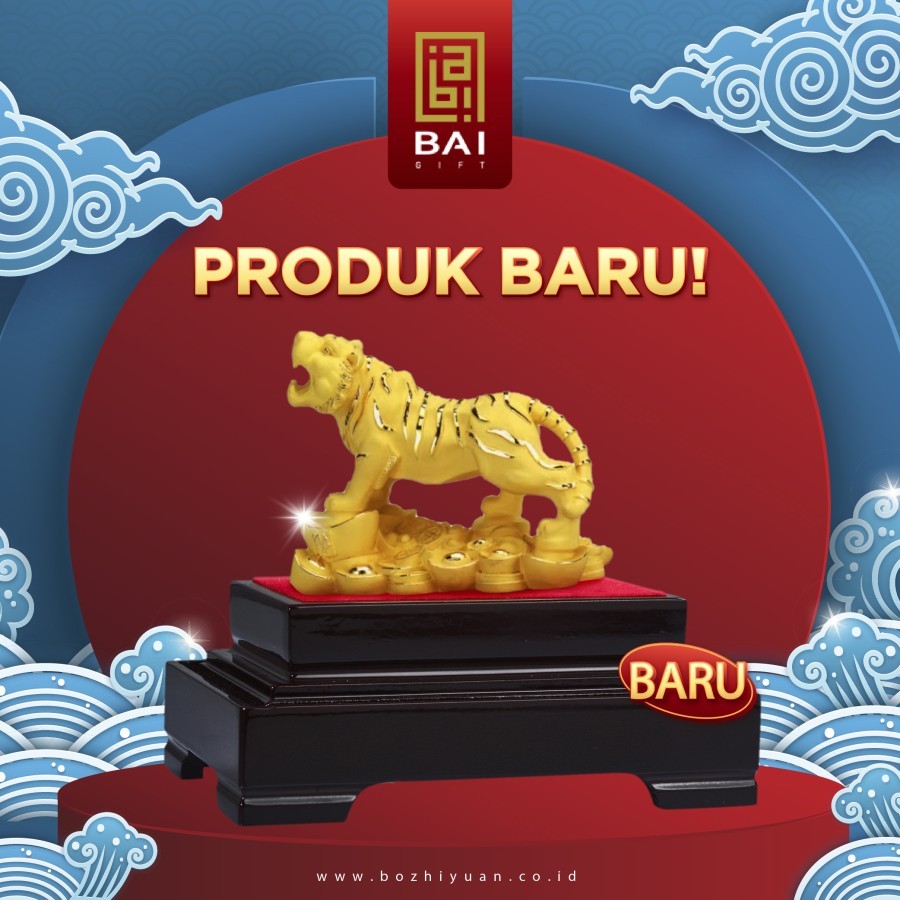 BAI GIFT PAJANGAN PATUNG SHIO MACAN LAPISAN EMAS 24K SOUVENIR PATUNG SHIO MACAN UKURAN M