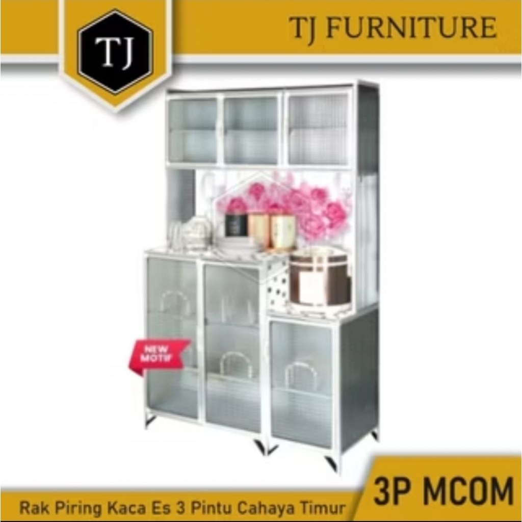 Cahaya Timur 3p Mcom kaca es / Rak piring 3p / Kitchen Locker / Lemari dapur 3 pintu kaca es