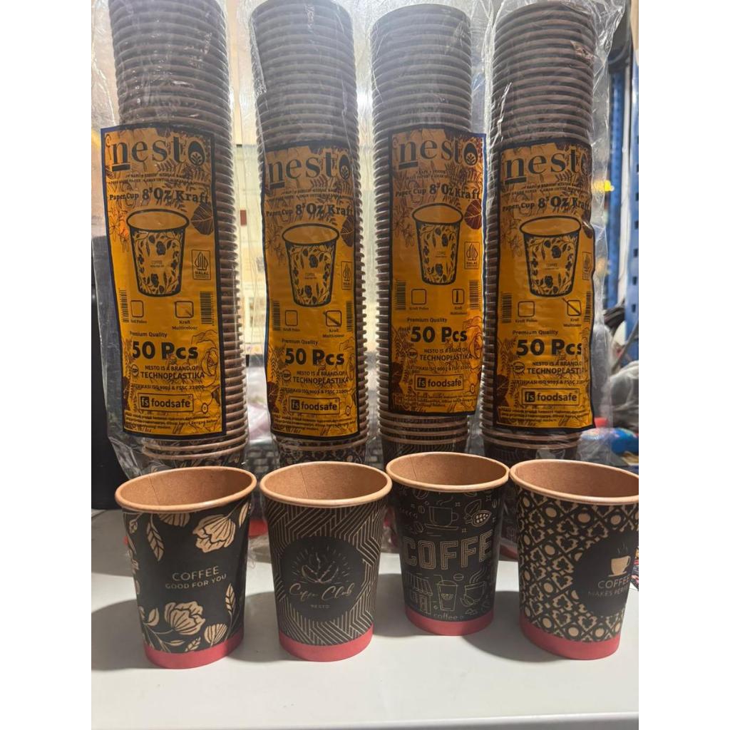 MOTIF RANDOM Hot Paper Cup CRAFT 9OZ / Gelas Kertas Minuman Panas / Paper Cup Polos PREMIUM