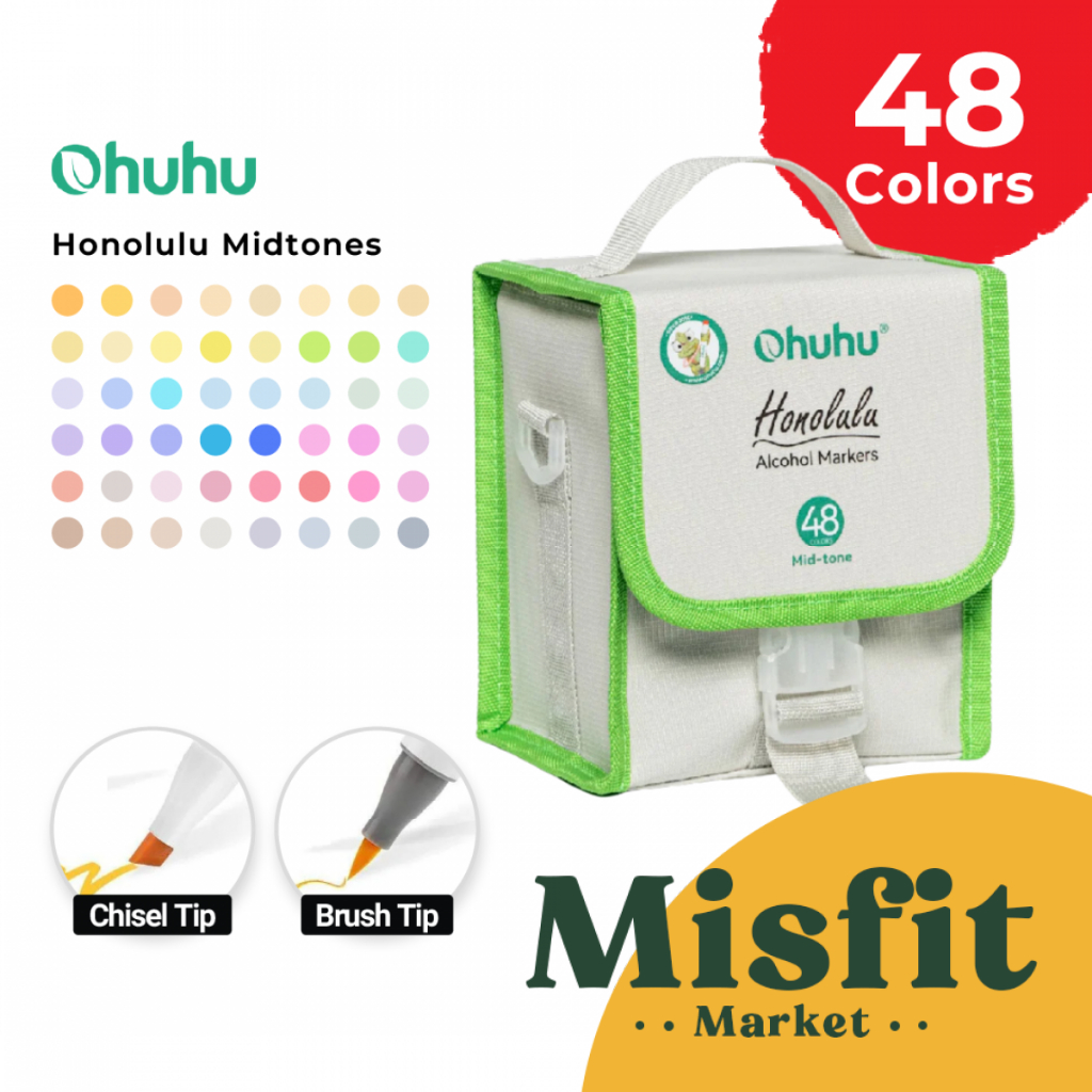 

OHUHU Honolulu B Mid-Tone 48 Colors Dual Tip Brush Fine Chisel Alcohol Art Markers Spidol Kuas Warna