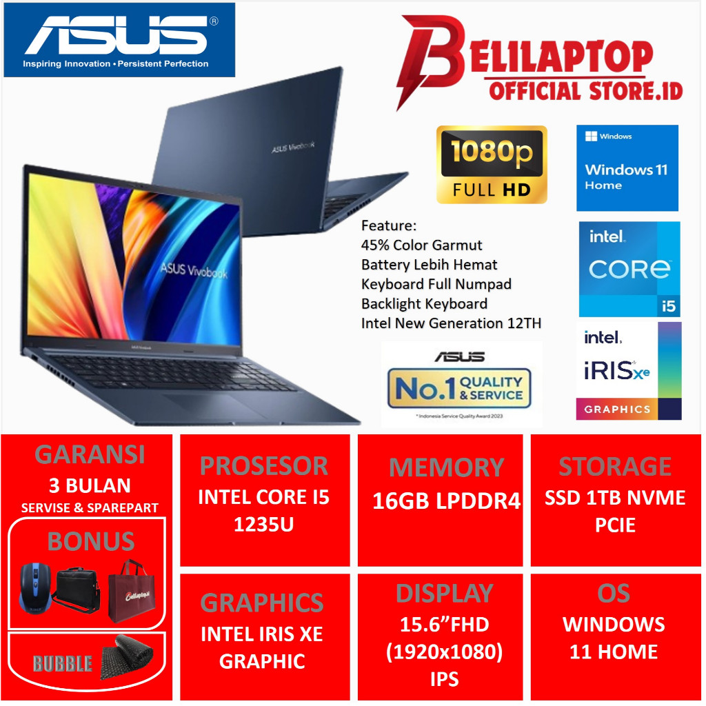 Promo Laptop Asus Vivobook 15 F1502ZA Intel Core I5 1235U 16GB 1TB 15 Inc FHD Win 11 Home Original