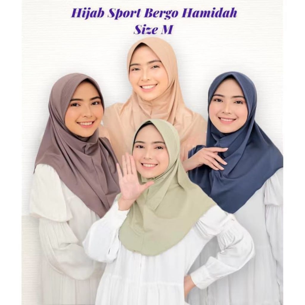 Hijab Bergo Sport Ukuran M Polos Edisi Hitam Putih GRATIS 1 KIPAS TANGAN