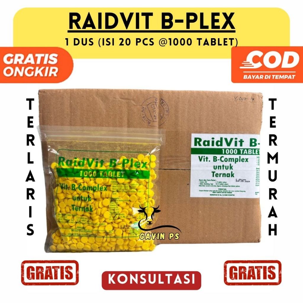 RAIDVIT B-Plex 1 DUS (ISI 20 PCS @1000 Tablet) - Raid All - Vitamin B Complex, B Komplek Ternak