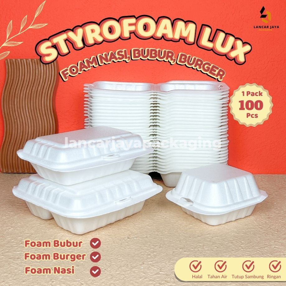 LUX Styrofoam Sterofoam Burger Bubur Nasi Polos 3 Sekat Tempat Makanan Catering H01 L01 L03 Per Ball