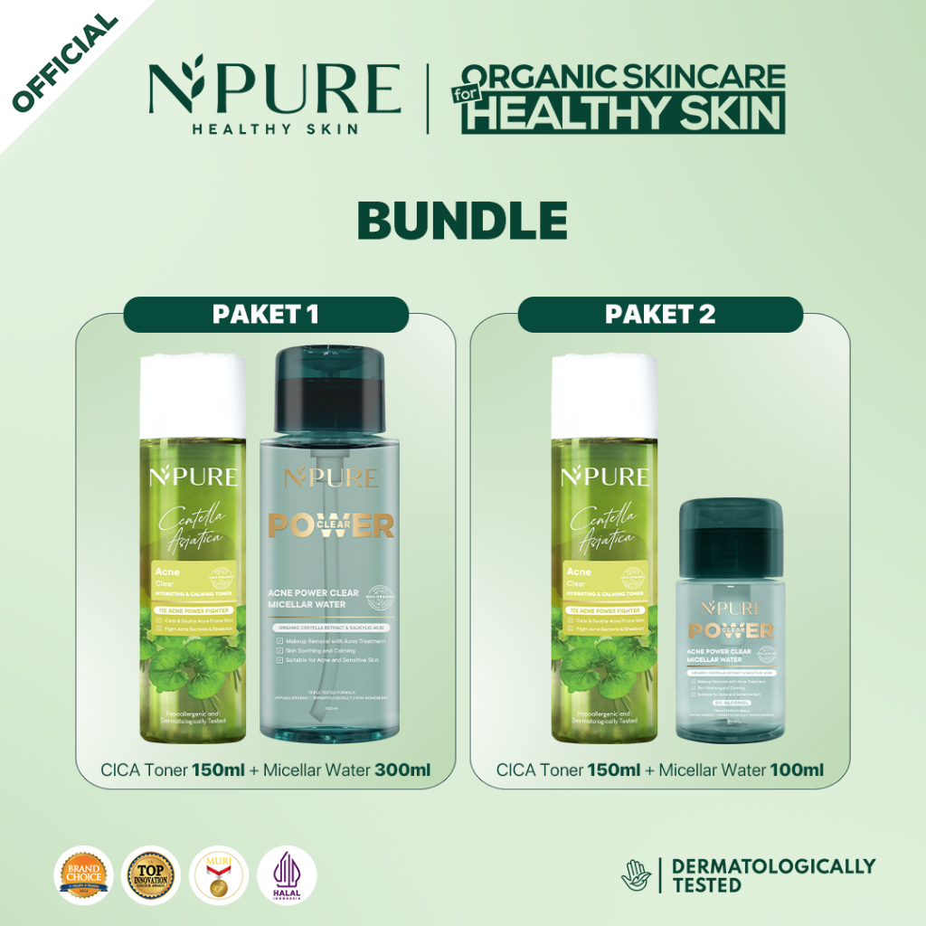 SOOTHING SKIN SET -  - NPURE Cica Acne Toner 150Ml + NPURE Power Clear Micellar Water 300Ml & 100Ml 