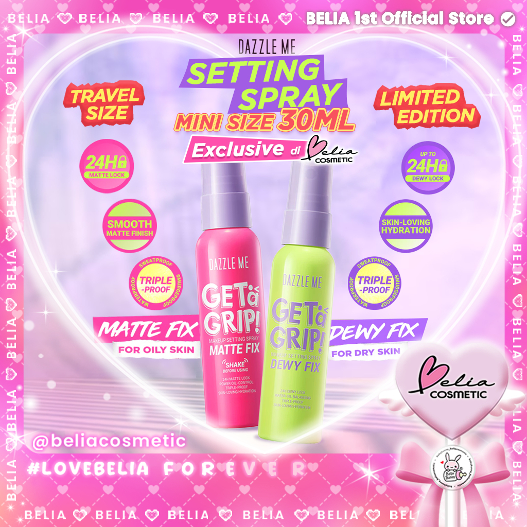 ❤ BELIA ❤ DAZZLE ME Get a Grip! Makeup Setting Spray Mini Size 30ml | Dewy Finish | Matte Fix