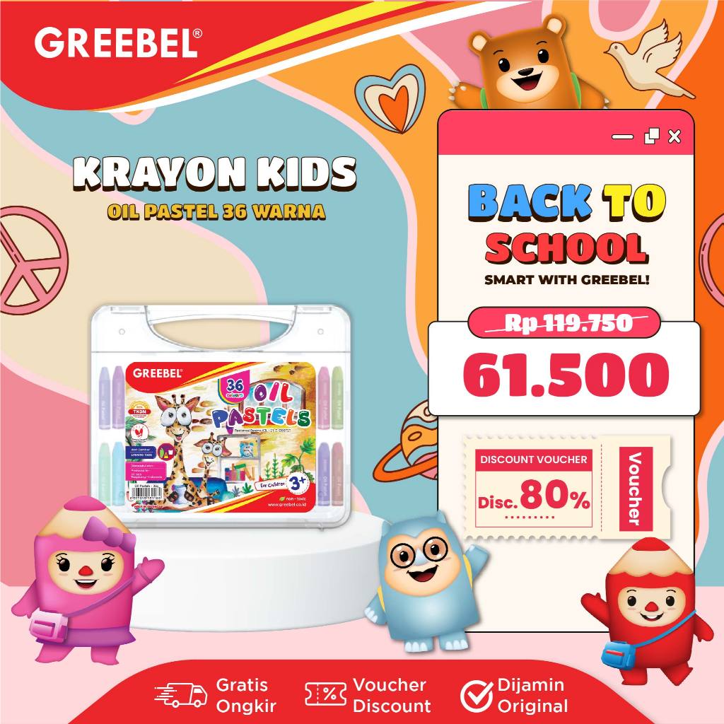 

GREEBEL Crayon Krayon Kids 36 Warna / Kids Oil Pastel 36 (KOP36) Crayon Set Mewarnai Professional