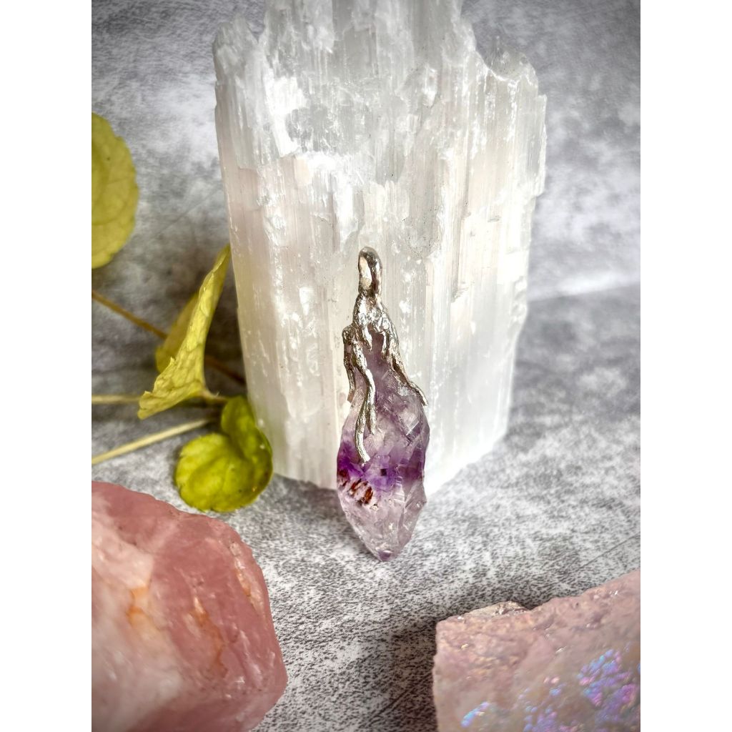 Kalung Premium Batu Alam | Amethyst Pendants | Kalung Liontin Perak 925 | Batu Alam Asli | Liontin B