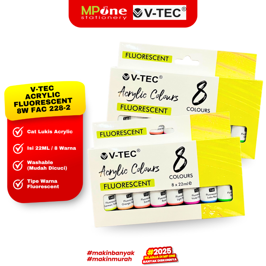 

(1 SHEET) V-TEC Cat Lukis Acrylic Metalic 8 Warna Fluorescent Isi 22ml FAC 228-2 /Acrylic Fluorescent 22ml V-TEC
